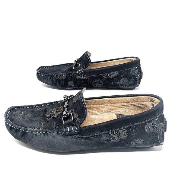 Robert Graham Shoes Mens 10 Tardis Suede Skulls Black Driving Loafers Slip On main image 13